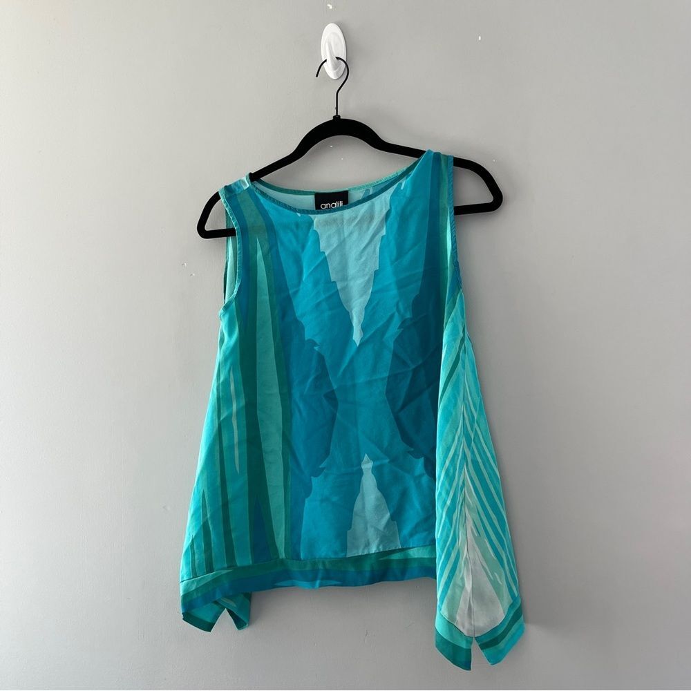 Analili Blue Silk Blouse Sleeveless Size XS Work Career Lightweight Colorful